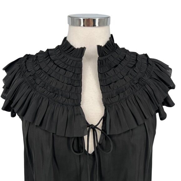 Reset Silky Black Ruffled Collar Sleeveless Eleanor Blouse Size Small NWT - Picture 2 of 10